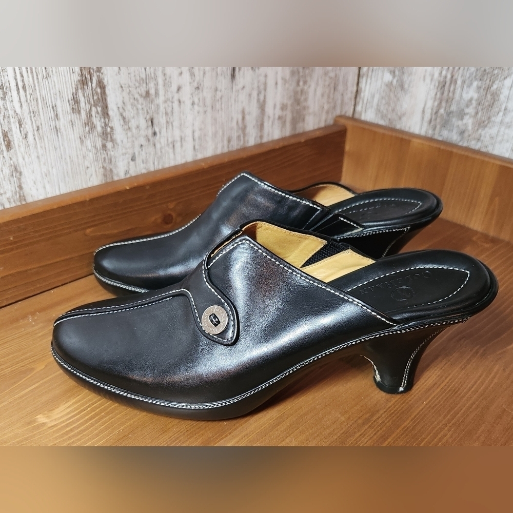 Cole Haan Black Leather Heeled Mules